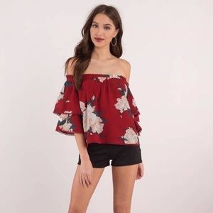 Red-floral off the shoulder top